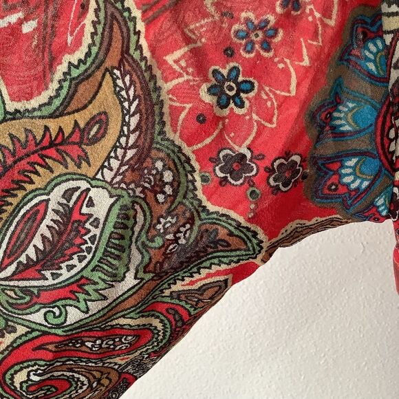 Chico’s Red Bohemian Hippie Whimsygoth Romantic Fairy Silk Paisley Blouse Size 1 - Picture 10 of 12